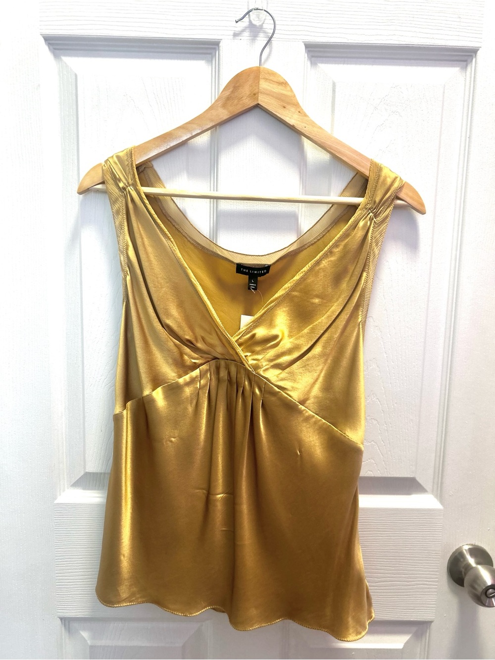 The Limited Gold Silk V-Neck Sleeveless Top
